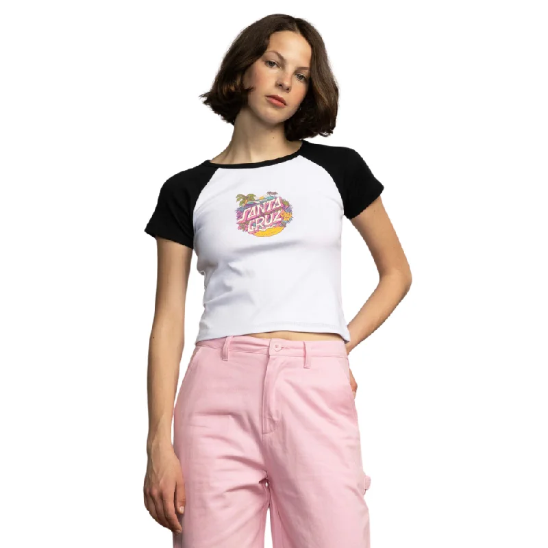 Womens Aloha Dot Front Raglan T-shirt White/Black Fashionable Trendy Casual