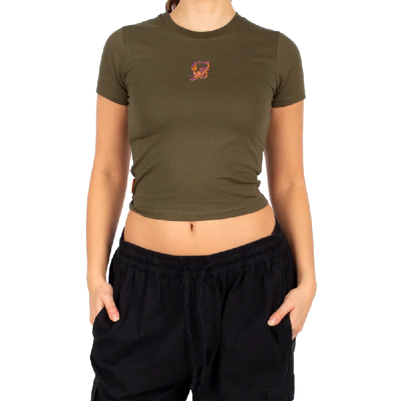Womens Catty Emb T-shirt Warm Olive Thin T-Shirt Open Front Quick Dry