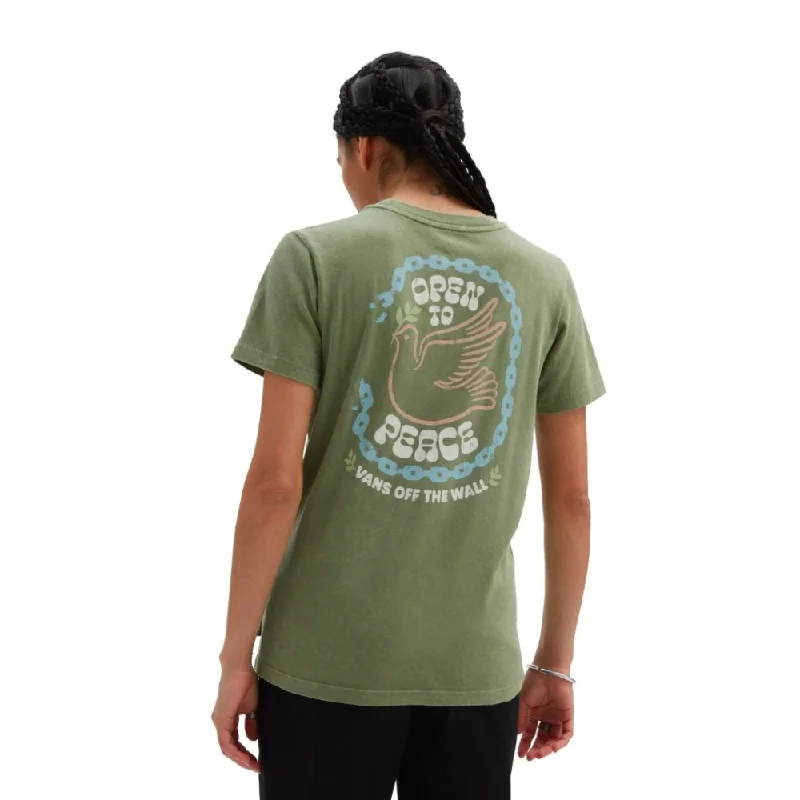 Womens Open To Peace T-shirt Downer Loden Green Solid Color Striped Floral