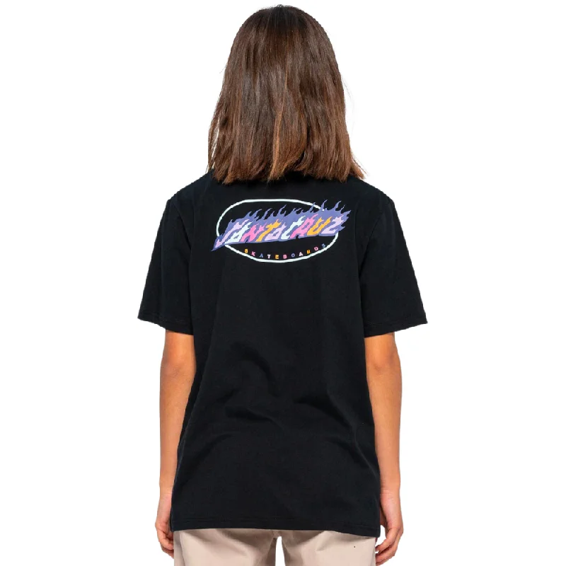 Womens Oval Flame Dot Fusion T-Shirt Black Chenille Blend Fleece Blend Nylon Blend