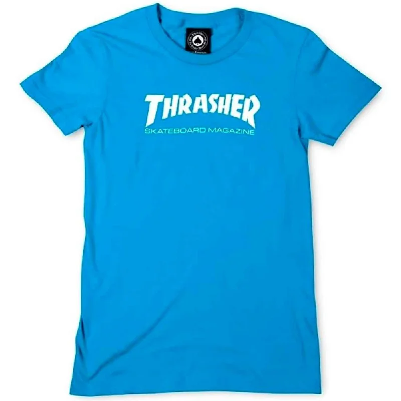 Women's Skate Mag T-shirt Blue Teal Solid Color Striped Floral