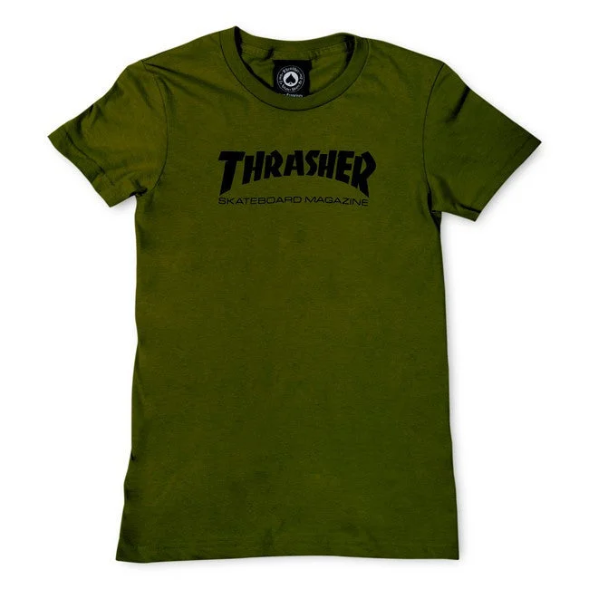 Women's Skate Mag T-shirt Olive Green Handmade Hand-knitted Hand-woven