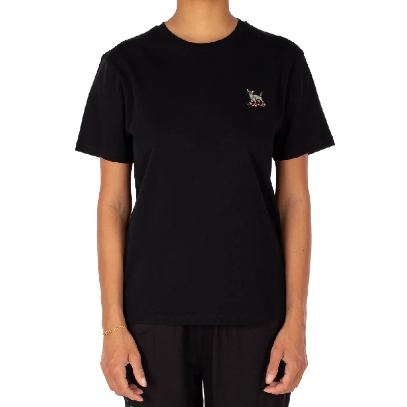 Womens Sneaker Cat T-shirt Black Asymmetrical Pockets Print