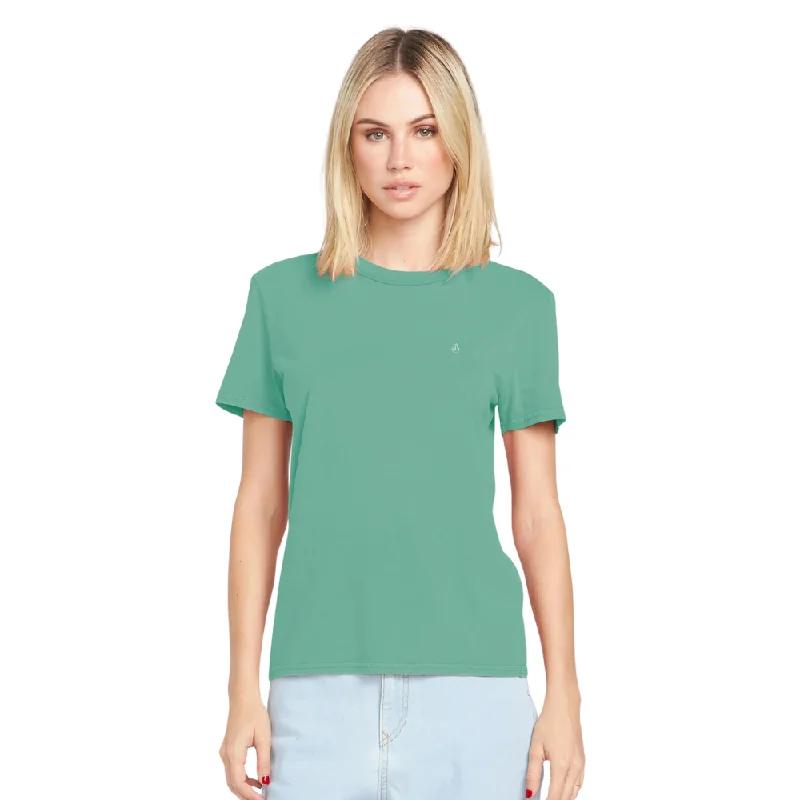 Womens Solid Stone EMB T-Shirt Sea Green Layered Multi-layer Single Layer