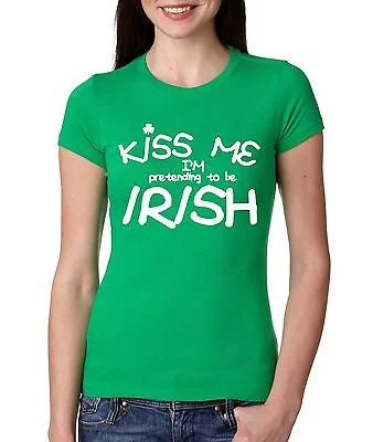 Kiss Me I'M Pretending To Be Irish Women's T-Shirt Collared Crew Neck Turtle Neck