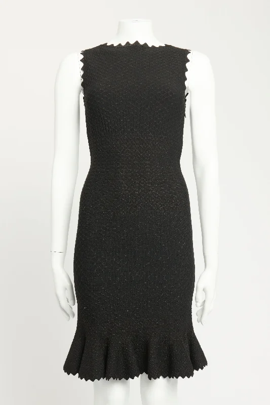 Black Stretch-Knit Blend Preowned Metallic Fitted Dress