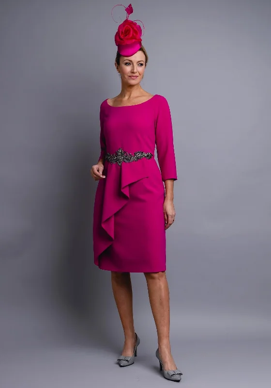 Claudia C Jerez Frill Trim Pencil Dress, Fuschia Pink