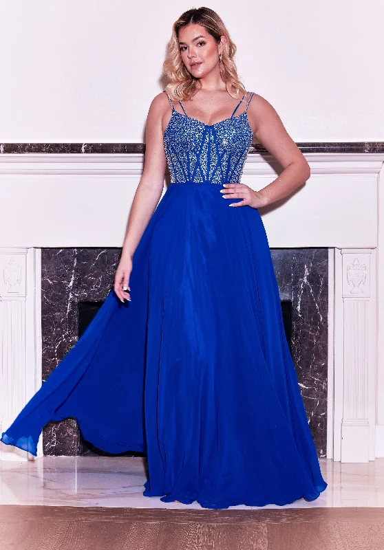 Dylan & Davids Long Formal Royal Blue Beaded Top Dress