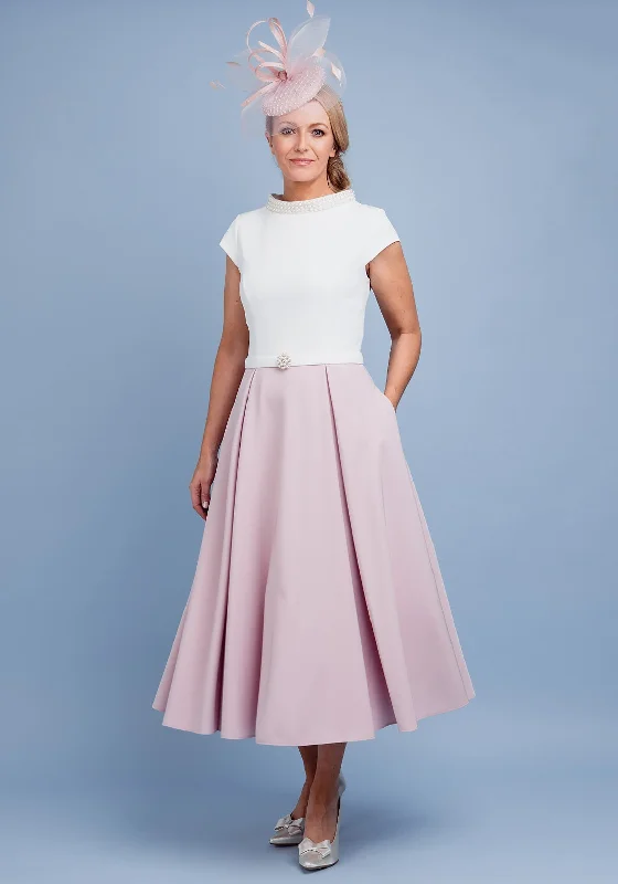 Invitations by Veni for Ronald Joyce Pearl Trim Dress, Blush & Ivory