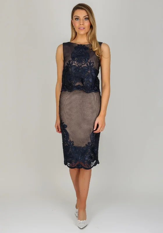 Kevan Jon Saskia Embroidered Mesh Dress, Navy