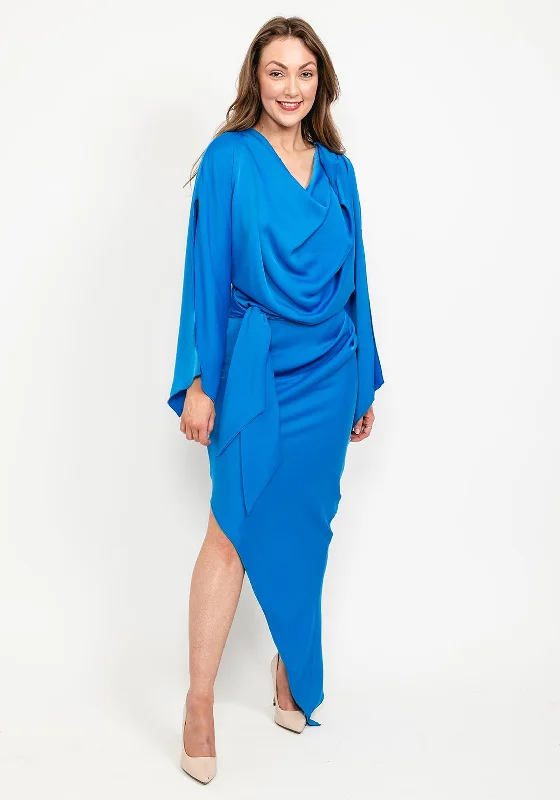 Kevan Jon Selena Asymmetrical Draped Dress, New Blue