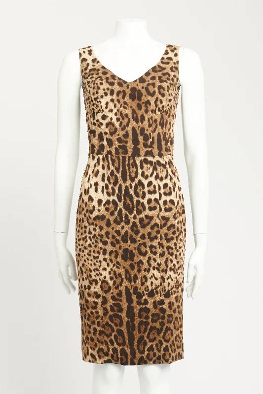 Leopard Viscose Blend Preowned Knee Length Dress