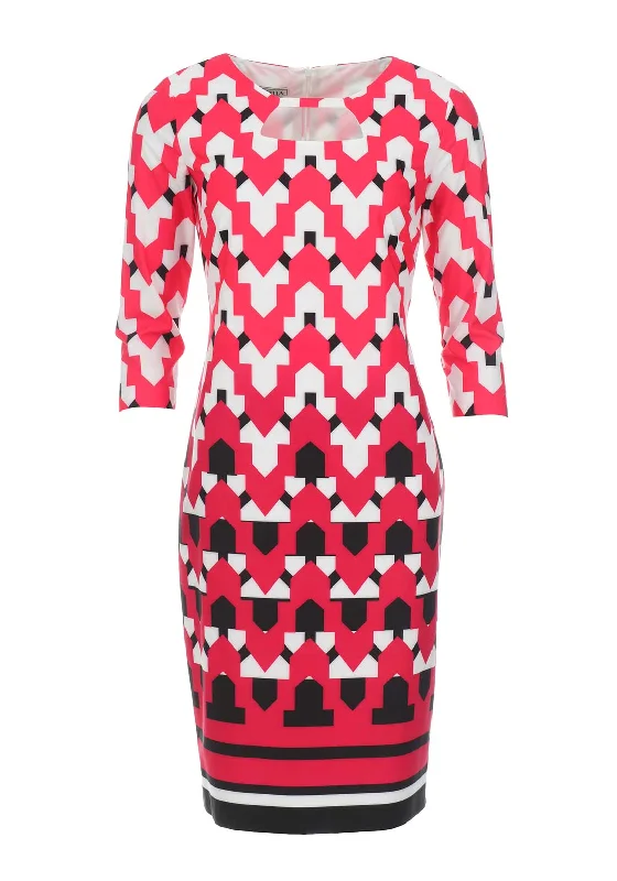 Lizabella Geometric Print Pencil Dress, Red Multi
