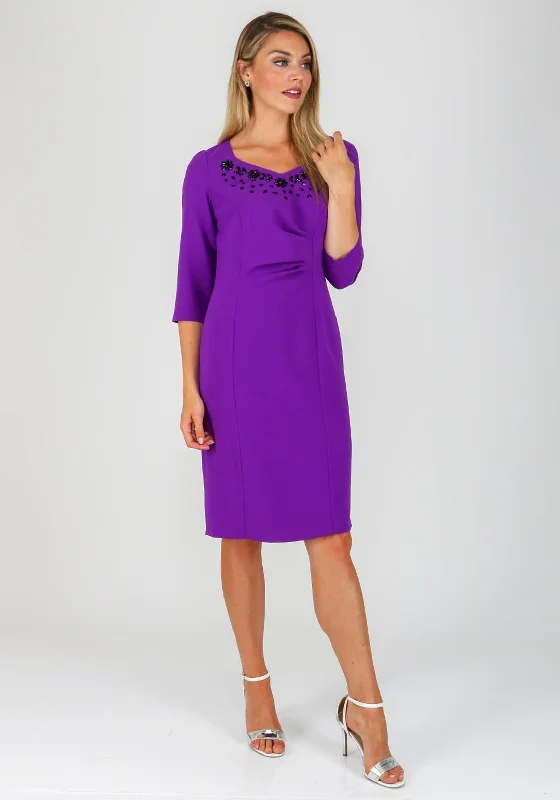 Lizabella Beaded Cropped Sleeve Dress, Purple