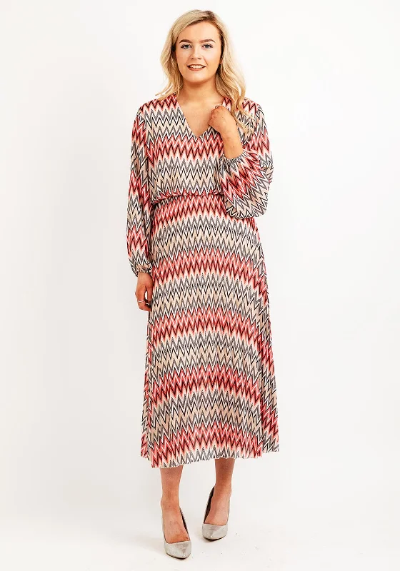 Seventy1 One Size Zig Zag Print Dress, Beige Red Multi