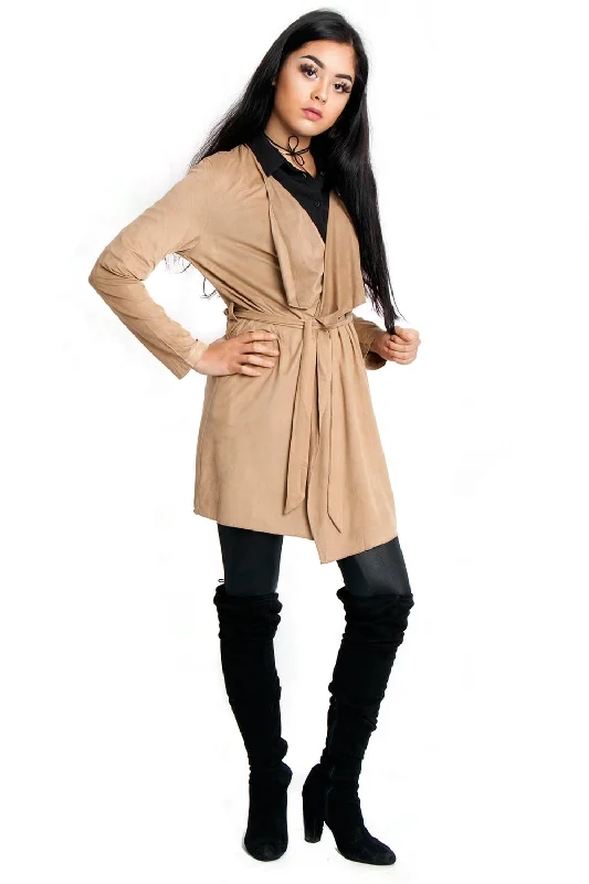 Waterfall Faux Suede Belt Jacket