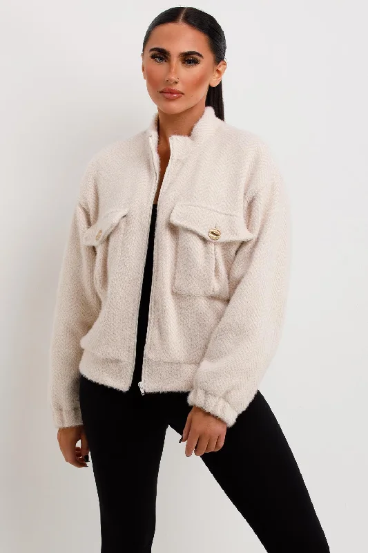 Aviator Bomber Jacket Jacket Textured Beige