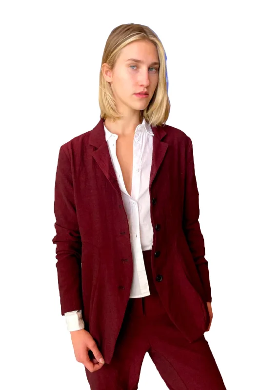 Button Wool Jacket - Wine