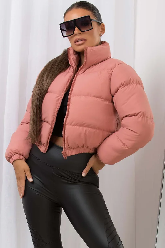 Crop Puffer Jacket Pink