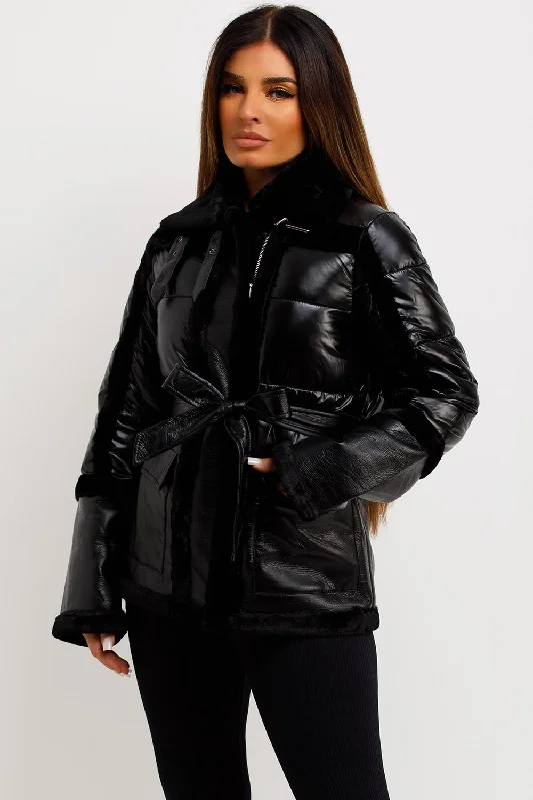 Faux Fur Trim Faux Suede Jacket Black