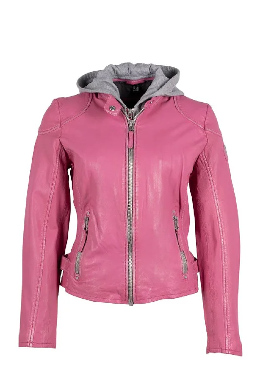 Finja Hooded Leather Jacket - Pink