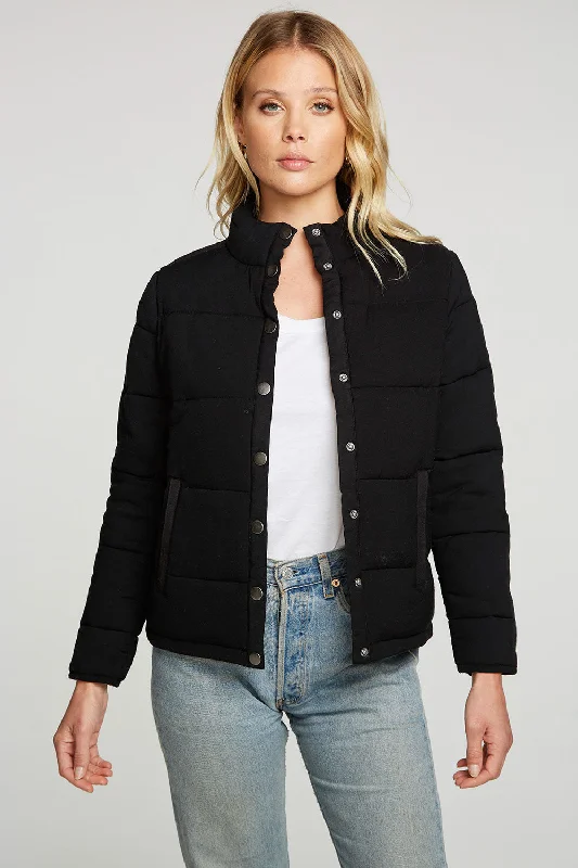 Heirloom Wovens Quilted Cropped Mock Neck Puffer Jacket