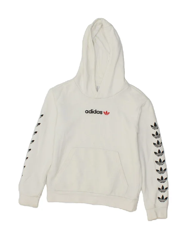 ADIDAS Boys Graphic Hoodie Jumper 9-10 Years White Cotton