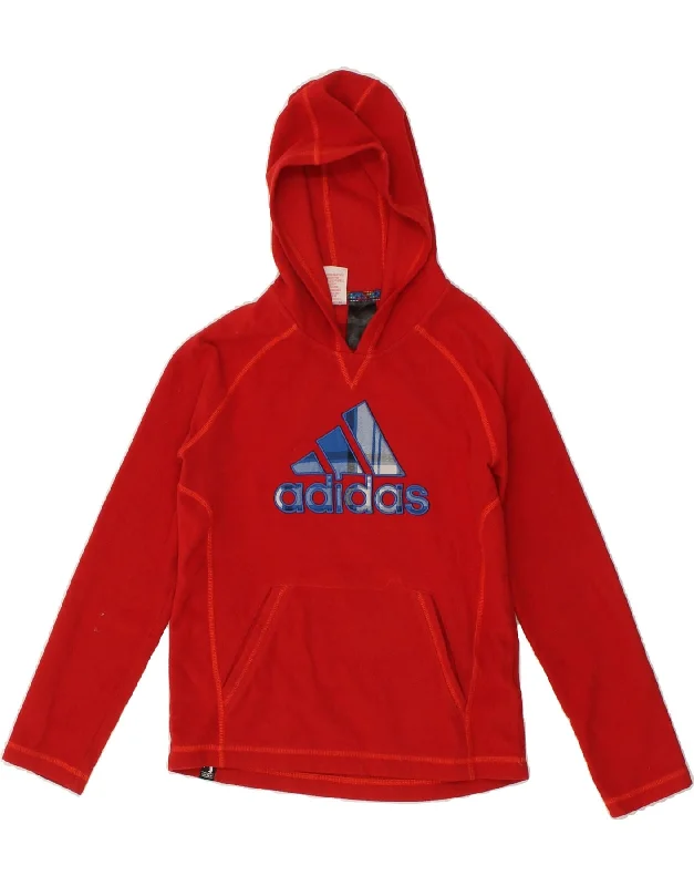 ADIDAS Girls Graphic Fleece Hoodie Jumper 7-8 Years Red Polyester