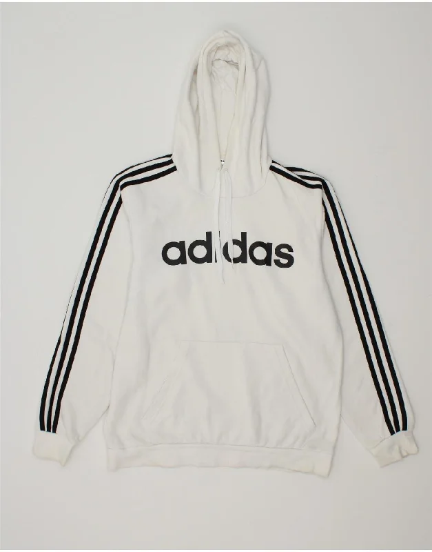 ADIDAS Mens Graphic Hoodie Jumper Large White Cotton