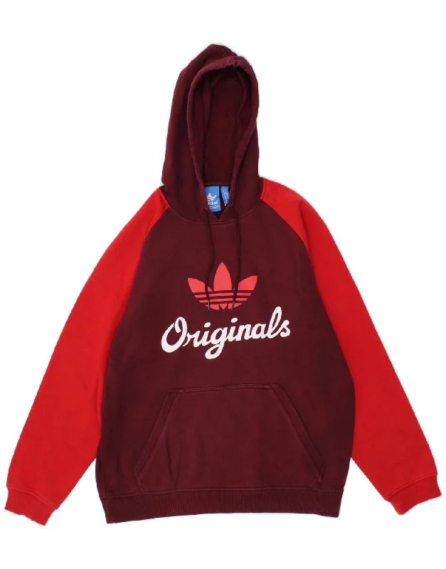 ADIDAS Mens Graphic Hoodie Jumper Medium Maroon Colourblock Cotton Hoodie with Rolled Sleeves Casual Relaxed ADIDAS Mens Graphic Hoodie Jumper Medium Maroon Colourblock Cotton Hoodie with Rolled Sleeves Casual Relaxed