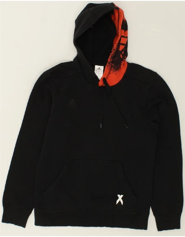 ADIDAS Mens Hoodie Jumper Small Black Colourblock Cotton