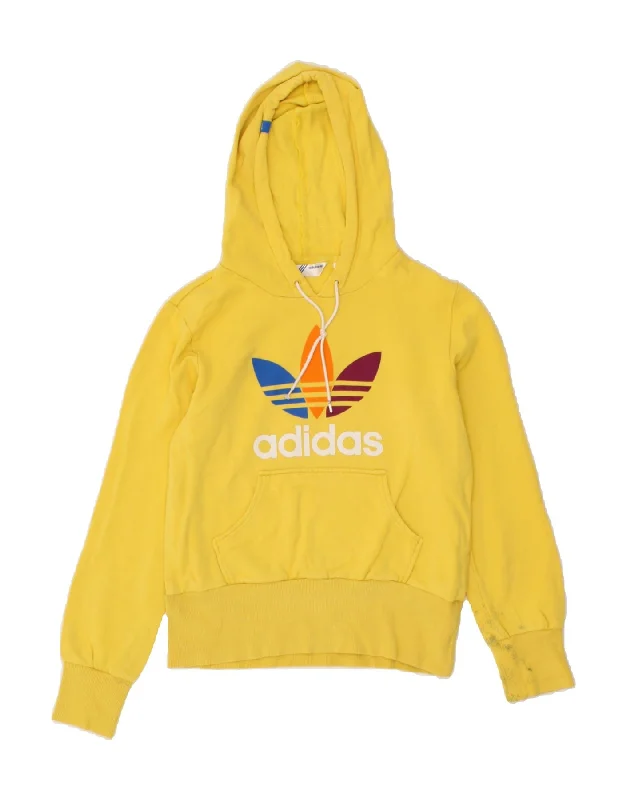 ADIDAS Womens Graphic Hoodie Jumper EU 40 Medium Yellow Cotton Hoodie with Hem Ribbing Snug Secure ADIDAS Womens Graphic Hoodie Jumper EU 40 Medium Yellow Cotton Hoodie with Hem Ribbing Snug Secure