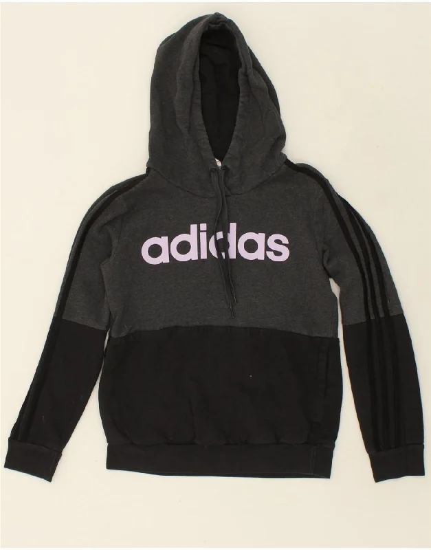 ADIDAS Womens Graphic Hoodie Jumper UK 10 Small Grey Colourblock Cotton Hoodie with Raglan Sleeves Sporty Comfortable ADIDAS Womens Graphic Hoodie Jumper UK 10 Small Grey Colourblock Cotton Hoodie with Raglan Sleeves Sporty Comfortable