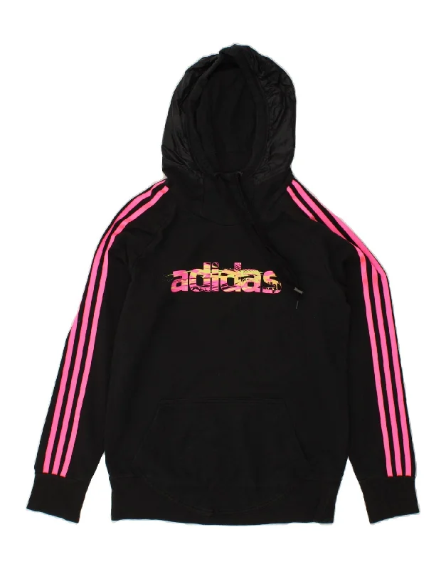 ADIDAS Womens Graphic Hoodie Jumper UK 12/14 Medium Black