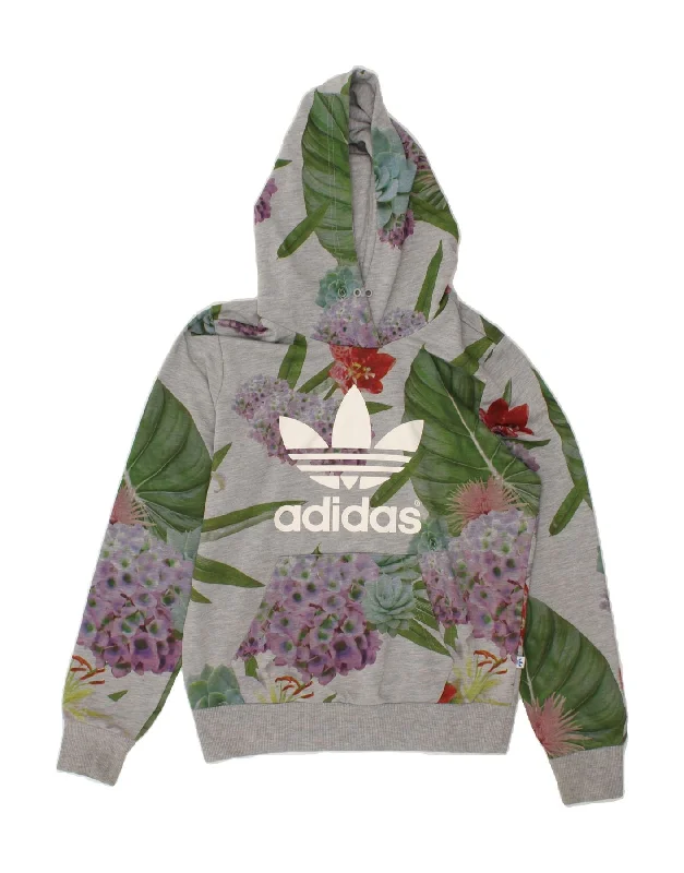 ADIDAS Womens Graphic Hoodie Jumper UK 12 Medium Grey Floral Cotton Hoodie with Cuffed Sleeves Snug Secure ADIDAS Womens Graphic Hoodie Jumper UK 12 Medium Grey Floral Cotton Hoodie with Cuffed Sleeves Snug Secure