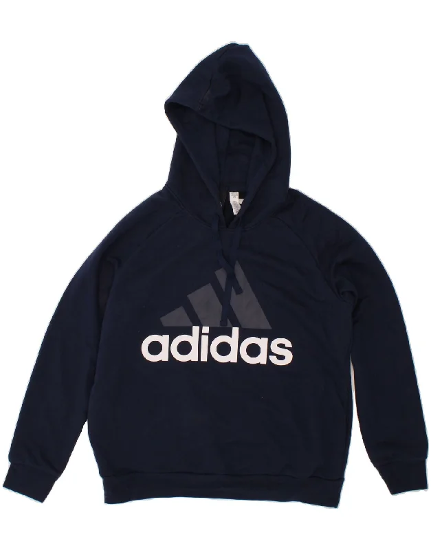 ADIDAS Womens Graphic Hoodie Jumper UK 20/22 XL Navy Blue Cotton