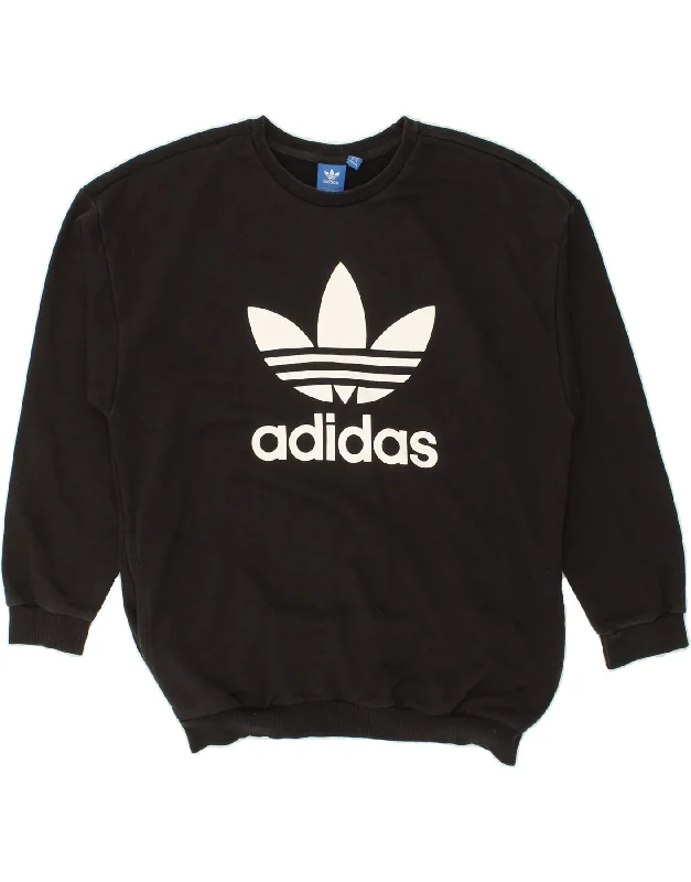 ADIDAS Womens Graphic Sweatshirt Jumper UK 14 Large Black Cotton Hoodie with Drop Shoulder Relaxed Streetwear ADIDAS Womens Graphic Sweatshirt Jumper UK 14 Large Black Cotton Hoodie with Drop Shoulder Relaxed Streetwear