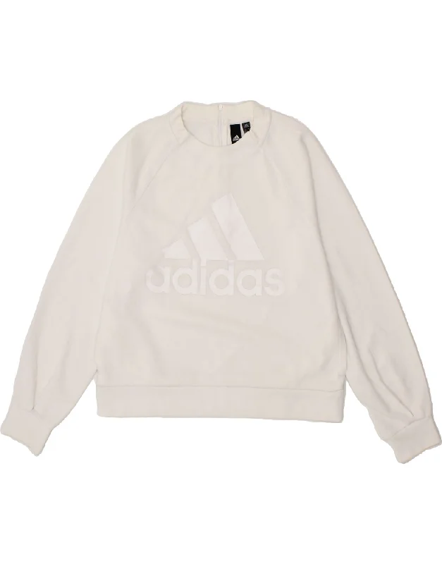 ADIDAS Womens Graphic Sweatshirt Jumper UK 8/10 Small White Polyester Hoodie with Metallic Shiny Futuristic ADIDAS Womens Graphic Sweatshirt Jumper UK 8/10 Small White Polyester Hoodie with Metallic Shiny Futuristic