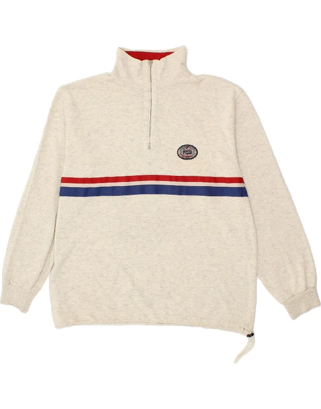 ASICS Mens Zip Neck Sweatshirt Jumper XL Off White Colourblock Cotton Hoodie with Back Slit Movement Comfort