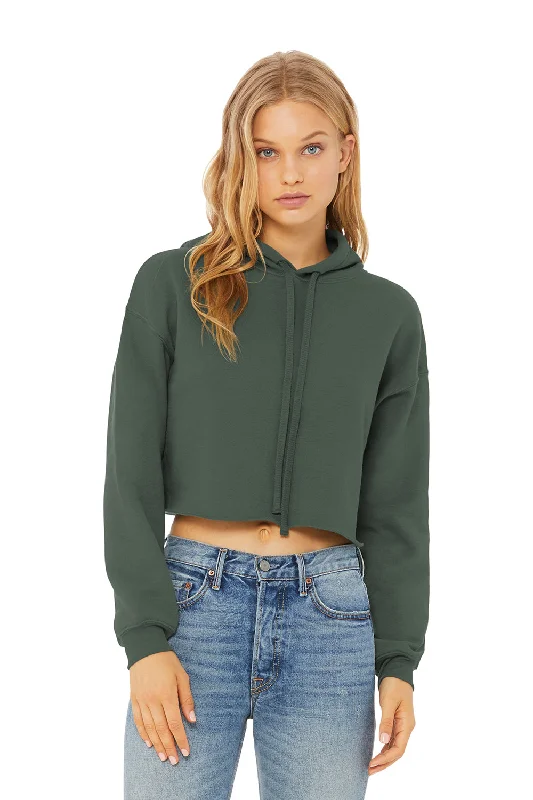 Bella + Canvas Womens Cropped Fleece Hooded Sweatshirt Hoodie - Military Green Hoodie with Pocket Utility Practical Bella + Canvas Womens Cropped Fleece Hooded Sweatshirt Hoodie - Military Green Hoodie with Pocket Utility Practical