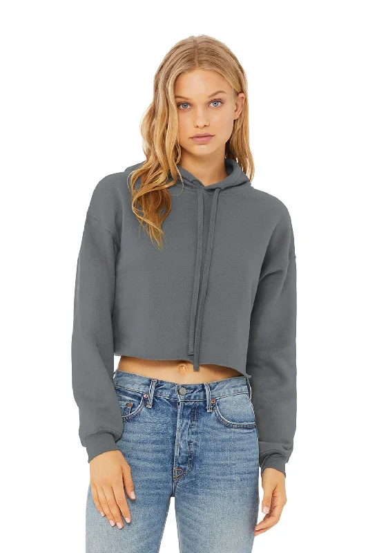 Bella + Canvas Womens Cropped Fleece Hooded Sweatshirt Hoodie - Storm Grey Hoodie with Hem Patch Decorative Personalized Bella + Canvas Womens Cropped Fleece Hooded Sweatshirt Hoodie - Storm Grey Hoodie with Hem Patch Decorative Personalized