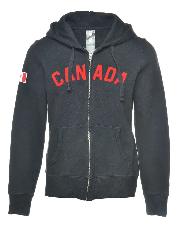 Black Canada Printed Hoodie - S Hoodie with Front Slit Layering Stylish