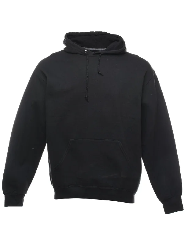Black Hooded Sweatshirt - L Hoodie with Drawstring Waist Adjustable Fitted