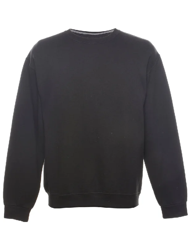 Black Plain Sweatshirt - M Hoodie with Side Slits Relaxed Casual