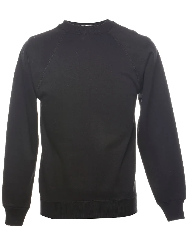 Black Plain Sweatshirt - S Hoodie with Button Classic Timeless