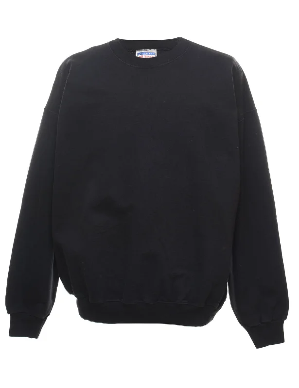 Black Plain Sweatshirt - XL Hoodie with Hidden Zipper Minimalist Clean