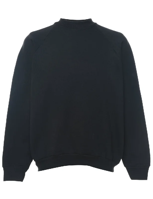Black Plain Sweatshirt - XL Hoodie with Ribbed Cuffs Snug Fit Comfort