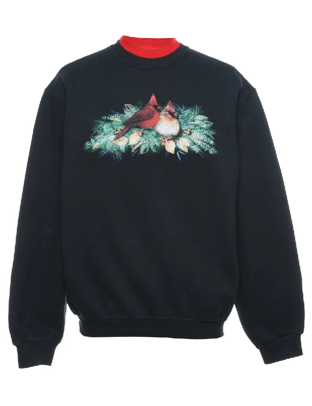 Black, Red & Green Christmas Design Sweatshirt - M Hoodie with Button Placket Classic Preppy Black, Red & Green Christmas Design Sweatshirt - M Hoodie with Button Placket Classic Preppy