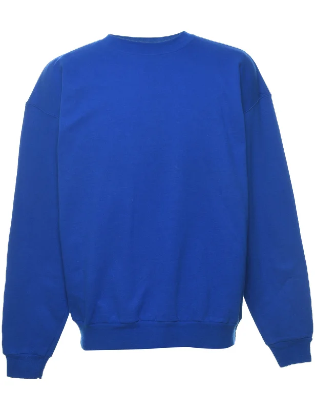 Blue Plain Sweatshirt - L Hoodie with Neon Bright Vibrant