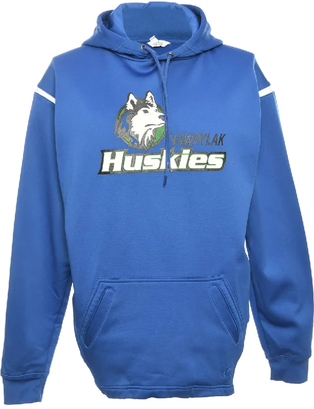 Blue Printed Hoodie - S Hoodie with Toggle Buttons Decorative Unique